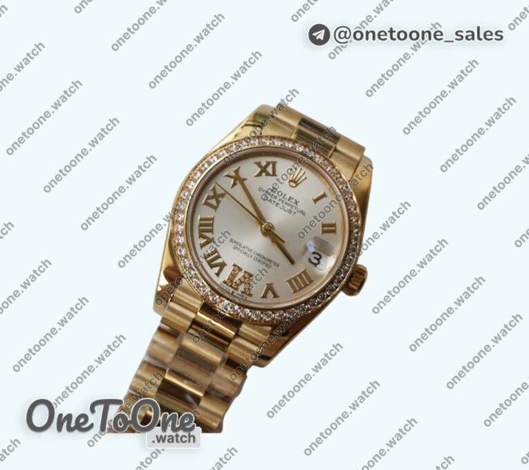 Реплика часов Rolex DateJust 31mm Yellow gold Diamonds Bezel 5 Dials Roman Marker Bracelet