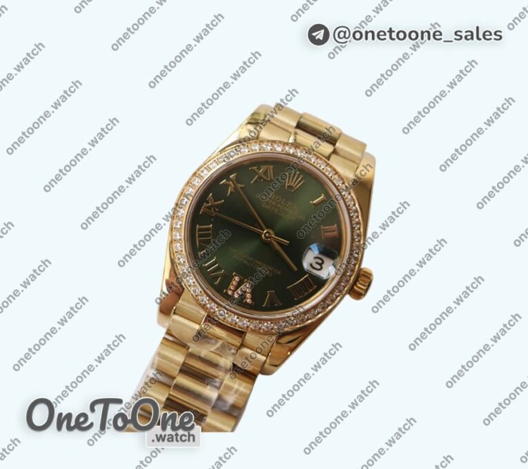 Реплика часов Rolex DateJust 31mm Yellow gold Diamonds Bezel 5 Dials Roman Marker Bracelet