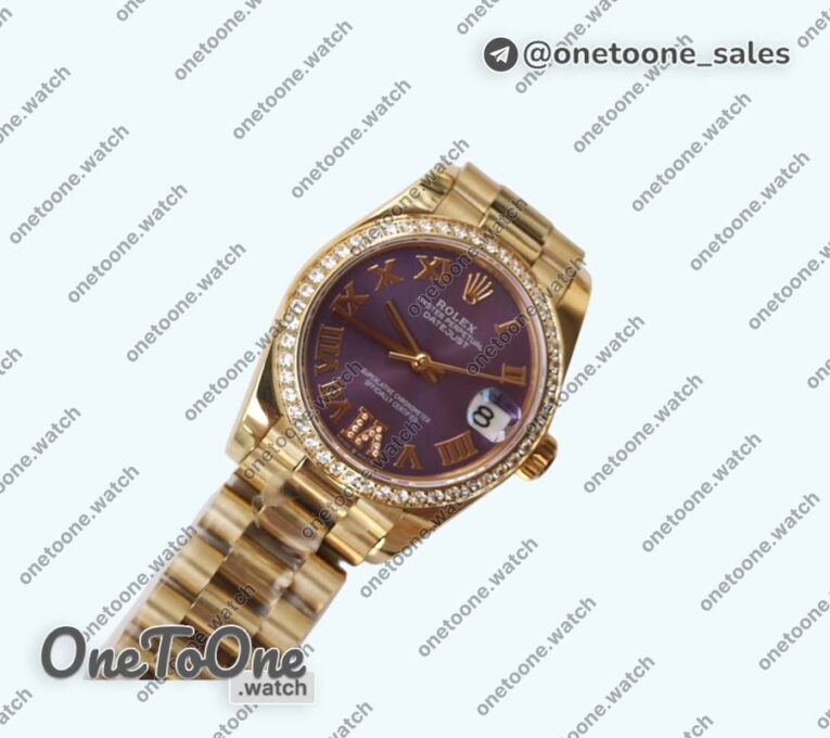 Реплика часов Rolex DateJust 31mm Yellow gold Diamonds Bezel 5 Dials Roman Marker Bracelet