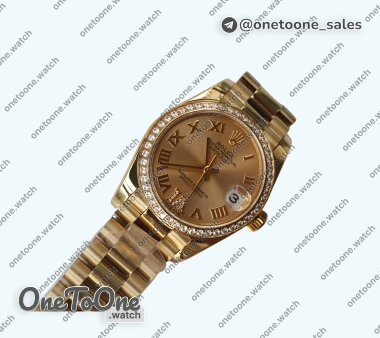 Реплика часов Rolex DateJust 31mm Yellow gold Diamonds Bezel 5 Dials Roman Marker Bracelet