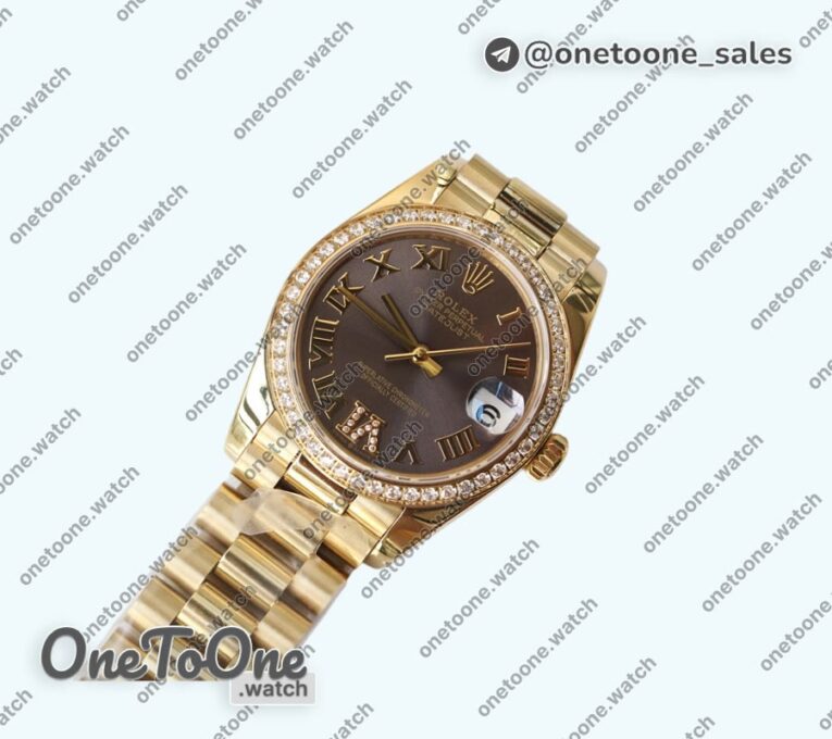 Реплика часов Rolex DateJust 31mm Yellow gold Diamonds Bezel 5 Dials Roman Marker Bracelet