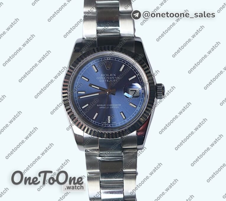 Реплика часов Rolex DateJust 36mm Fluted Bezel Stainless steel Blue Dial Stick Marker Oyster Bracelet