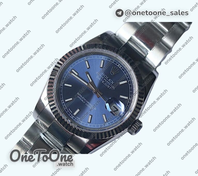 Реплика часов Rolex DateJust 36mm Fluted Bezel Stainless steel Blue Dial Stick Marker Oyster Bracelet