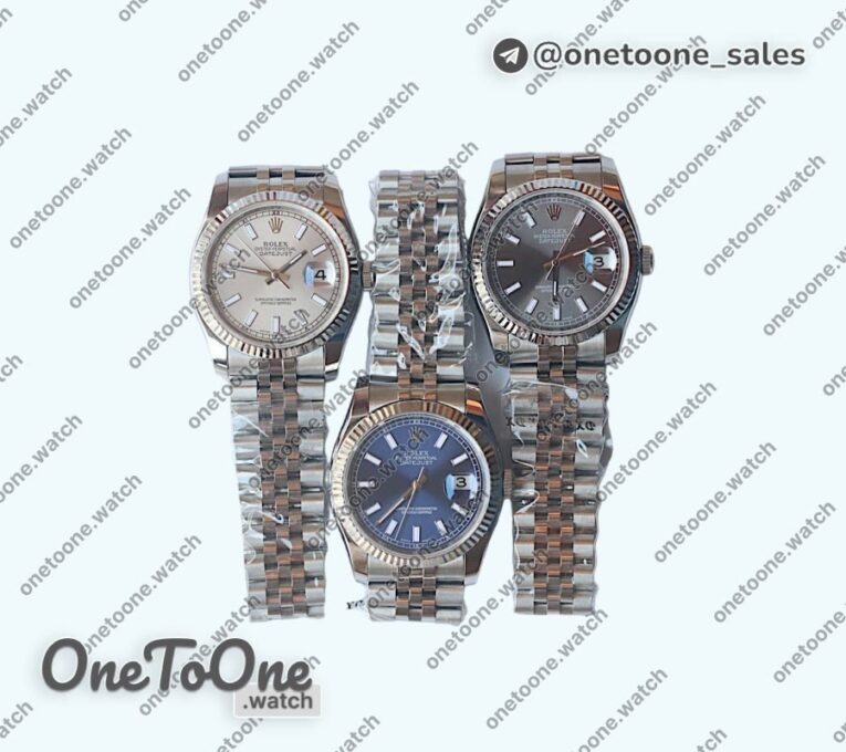 Реплика часов Rolex DateJust 36mm Fluted Bezel Stainless steel Silver&Grey&Blue Dials Stick Marker Jubilee Bracelet