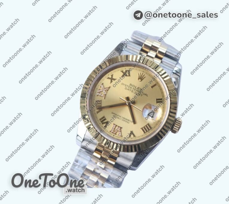 Реплика часов Rolex DateJust 36mm Fluted Bezel Stainless steel/Yellow gold 3 Dials Roman Dia Marker Jubilee Bracelet