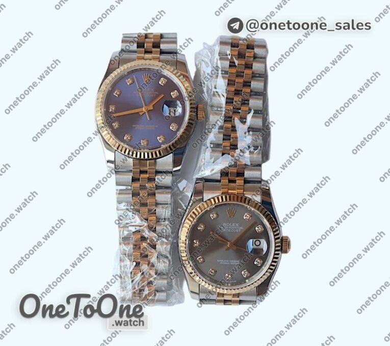 Реплика часов Rolex DateJust 36mm Fluted Bezel Stainless steel/Yellow gold Grey&Blue Dials Diamonds Marker Jubilee Bracelet