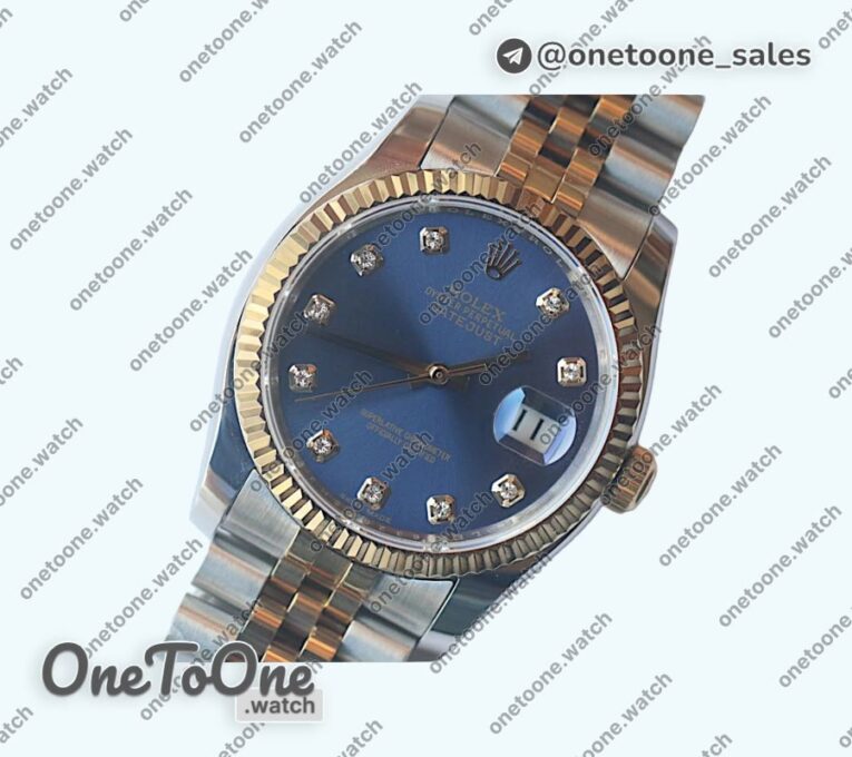Реплика часов Rolex DateJust 36mm Fluted Bezel Stainless steel/Yellow gold Grey&Blue Dials Diamonds Marker Jubilee Bracelet