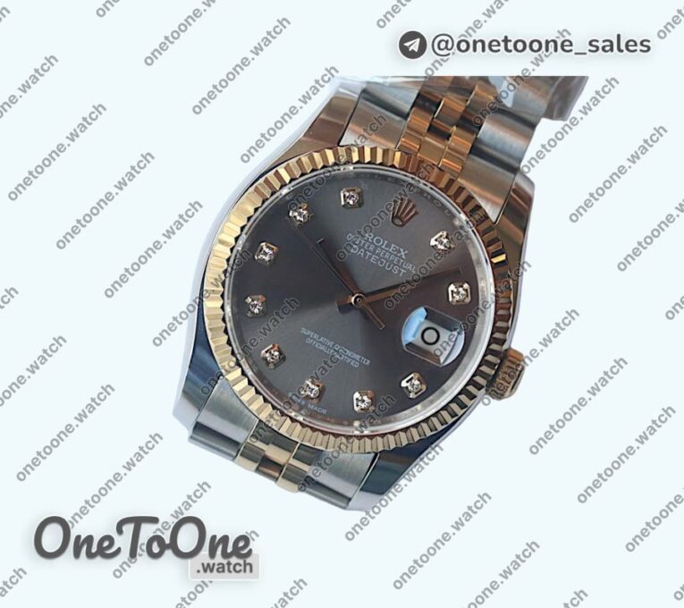 Реплика часов Rolex DateJust 36mm Fluted Bezel Stainless steel/Yellow gold Grey&Blue Dials Diamonds Marker Jubilee Bracelet