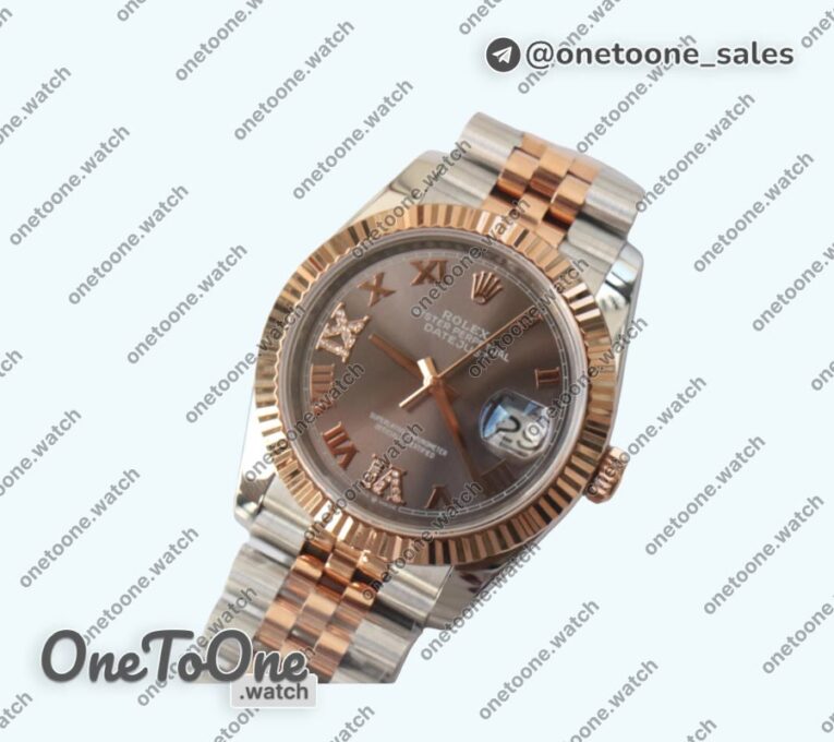 Реплика часов Rolex DateJust 36mm Fluted Bezel Stainless steel/Rose gold 3 Dials Roman Dia Marker Jubilee Bracelet