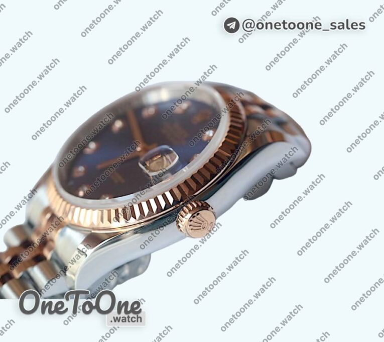 Реплика часов Rolex DateJust 36mm Fluted Bezel Stainless steel/Rose gold Blue&Grey Dials Diamonds Marker Jubilee Bracelet