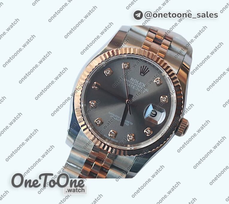 Реплика часов Rolex DateJust 36mm Fluted Bezel Stainless steel/Rose gold Blue&Grey Dials Diamonds Marker Jubilee Bracelet