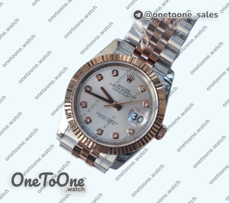 Реплика часов Rolex DateJust 36mm Fluted Bezel Stainless steel/Rose gold 4 Dials Diamonds Marker Jubilee Bracelet