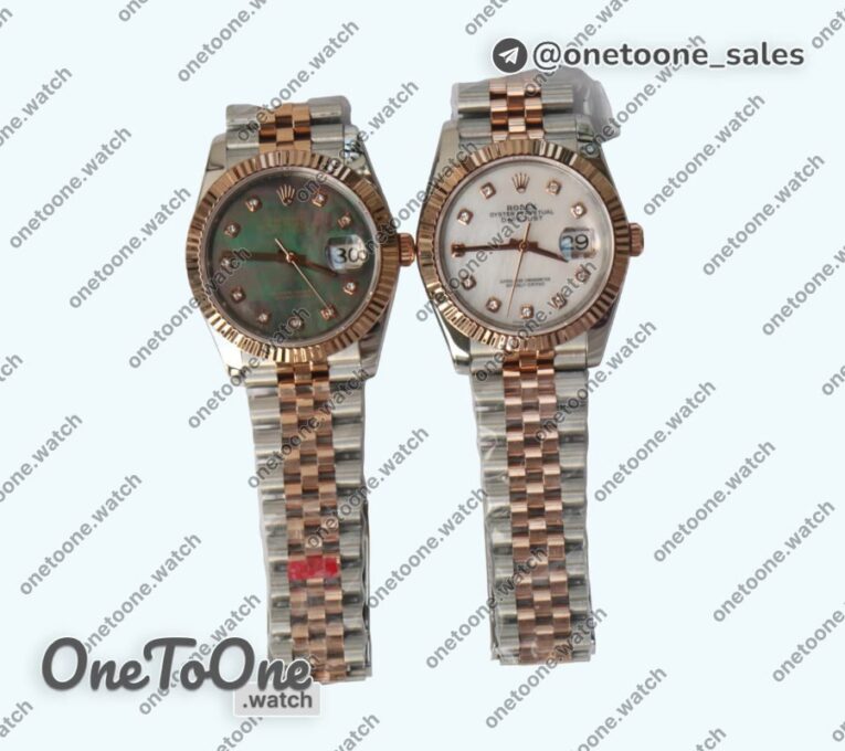 Реплика часов Rolex DateJust 36mm Fluted Bezel Stainless steel/Rose gold MOP Dials Diamonds Marker Jubilee Bracelet