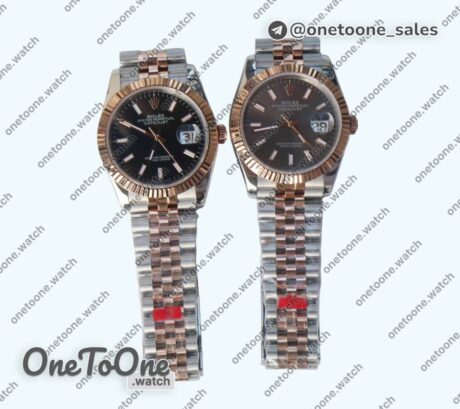 Реплика часов Rolex DateJust 36mm Fluted Bezel Stainless steel/Rose gold Black&Grey Dials Stick Marker Jubilee Bracelet