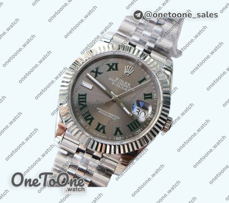 Реплика часов Rolex DateJust 41mm Fluted Bezel Stainless steel Grey Dial Roman Marker Jubilee Bracelet