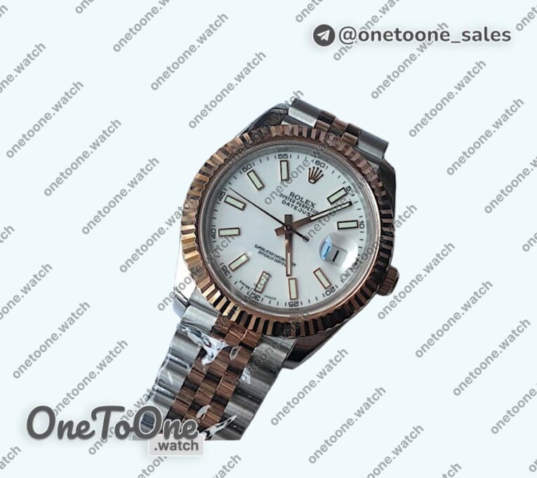 Реплика часов Rolex DateJust 41mm Fluted Bezel Stainless steel/Rose gold 7 Dials Stick Marker Jubilee Bracelet