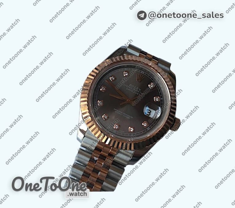 Реплика часов Rolex DateJust 41mm Fluted Bezel Stainless steel/Rose gold 7 Dials Diamonds Marker Jubilee Bracelet
