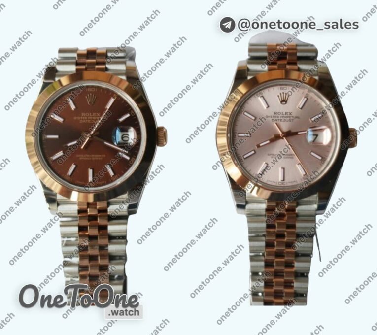 Реплика часов Rolex DateJust 41mm Smooth Bezel Stainless steel/Rose gold 7 Dials Stick Marker Jubilee Bracelet