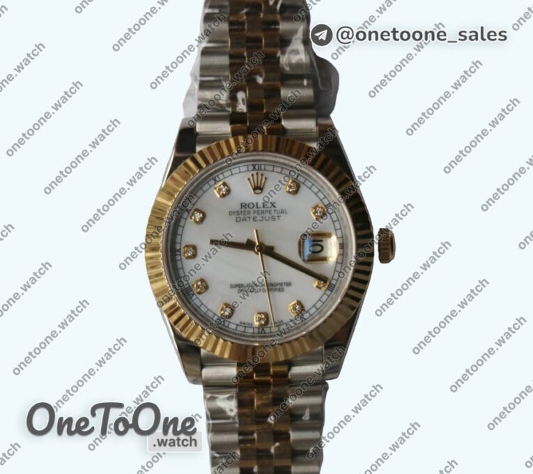Реплика часов Rolex DateJust 41mm Fluted Bezel Stainless steel/Yellow gold MOP Dial Diamonds Marker Jubilee Bracelet