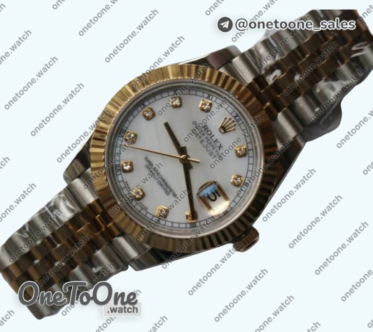 Реплика часов Rolex DateJust 41mm Fluted Bezel Stainless steel/Yellow gold MOP Dial Diamonds Marker Jubilee Bracelet
