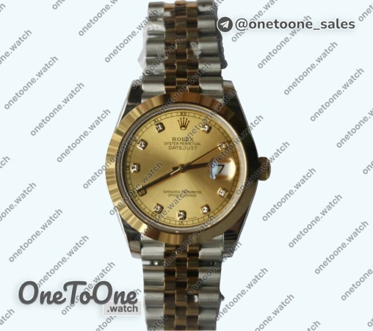 Реплика часов Rolex DateJust 41mm Smooth Bezel Stainless steel/Yellow gold Gold Dial Diamonds Marker Jubilee Bracelet