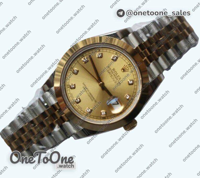 Реплика часов Rolex DateJust 41mm Smooth Bezel Stainless steel/Yellow gold Gold Dial Diamonds Marker Jubilee Bracelet