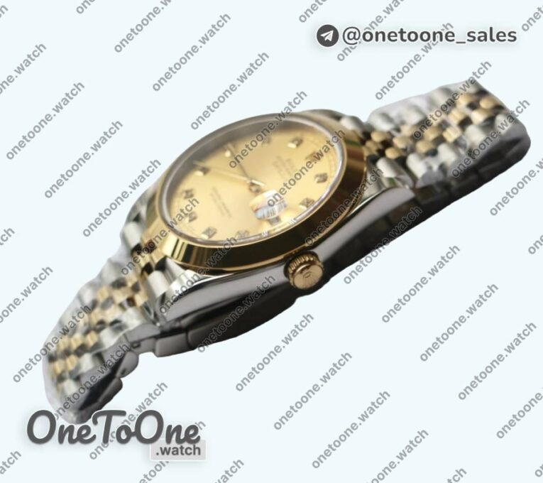 Реплика часов Rolex DateJust 41mm Smooth Bezel Stainless steel/Yellow gold Gold Dial Diamonds Marker Jubilee Bracelet