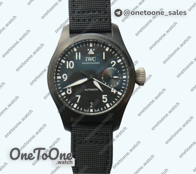 Реплика часов Iwc Big Pilot Real PR IW502001 Real Ceramic Top-tier Копия один в один Black Dial on Black Calfskin Strap v2