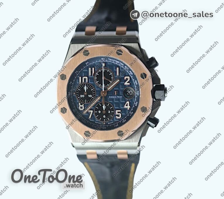 Реплика часов Audemars Piguet Royal Oak Offshore Bucherer Top-tier Копия один в один Two Tone Blue Dial on Black Leather Strap