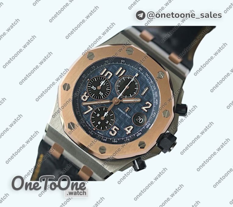 Реплика часов Audemars Piguet Royal Oak Offshore Bucherer Top-tier Копия один в один Two Tone Blue Dial on Black Leather Strap