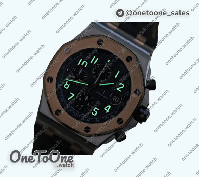 Реплика часов Audemars Piguet Royal Oak Offshore Bucherer Top-tier Копия один в один Two Tone Blue Dial on Black Leather Strap