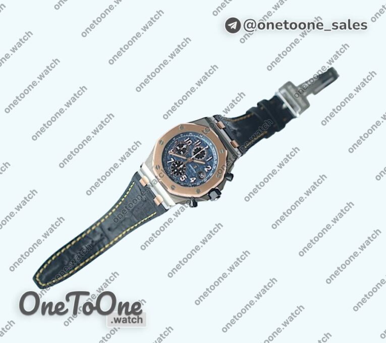 Реплика часов Audemars Piguet Royal Oak Offshore Bucherer Top-tier Копия один в один Two Tone Blue Dial on Black Leather Strap