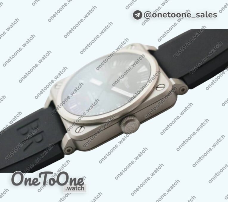 Реплика часов Bell&ross BR 03-92 Horograph Satin-polished steel Top-tier Копия один в один Black Dial Rubber Strap MIYOTA 9015