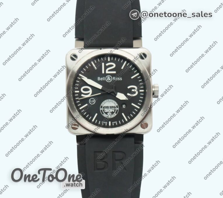 Реплика часов Bell&ross BR 03-92 Stainless steel Case Black Dial GIGN 42.5mm Rubber Strap MIYOTA 9015