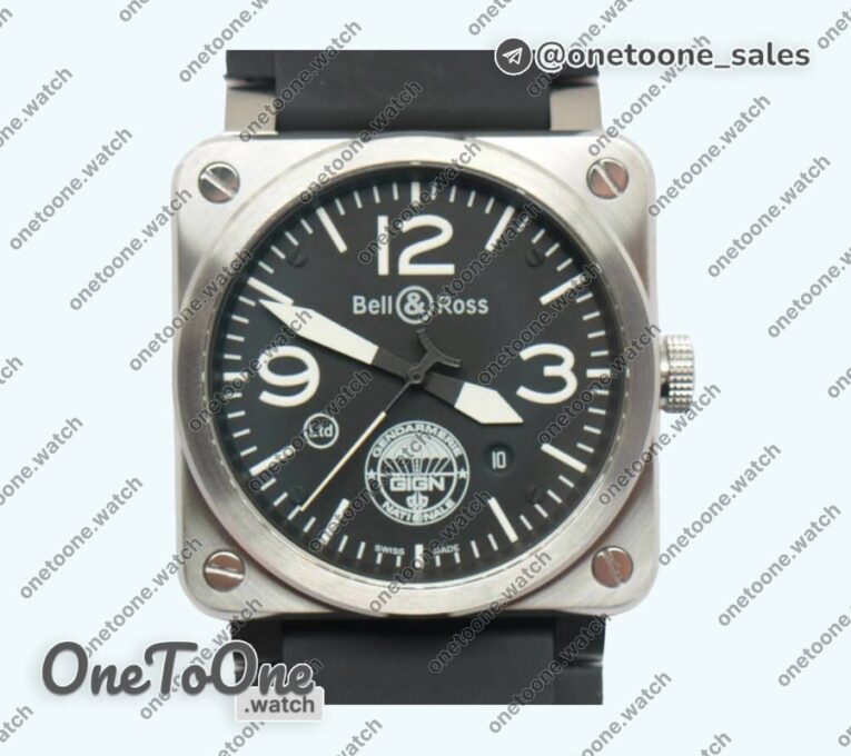 Реплика часов Bell&ross BR 03-92 Stainless steel Case Black Dial GIGN 42.5mm Rubber Strap MIYOTA 9015