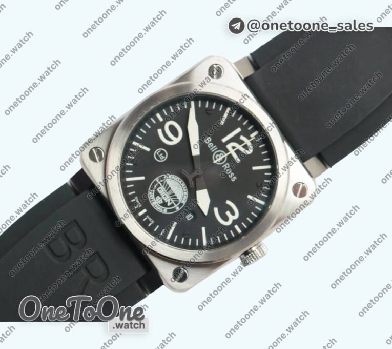 Реплика часов Bell&ross BR 03-92 Stainless steel Case Black Dial GIGN 42.5mm Rubber Strap MIYOTA 9015