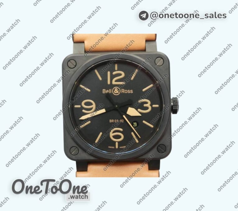 Реплика часов Bell&ross BR 03-92 PVD Case Black Dial Brown Num 42.5mm Leather Strap MIYOTA 9015
