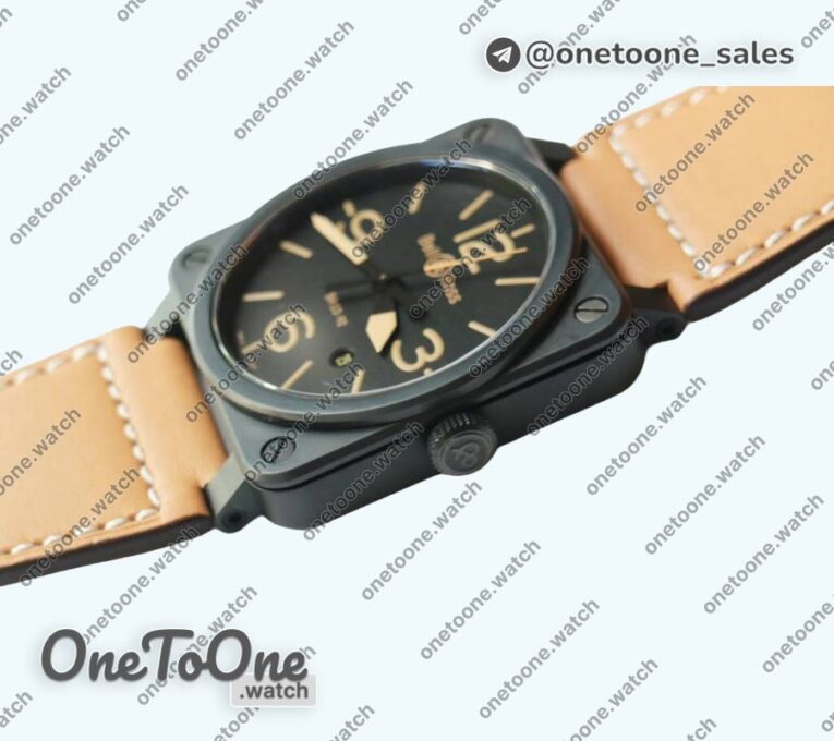 Реплика часов Bell&ross BR 03-92 PVD Case Black Dial Brown Num 42.5mm Leather Strap MIYOTA 9015
