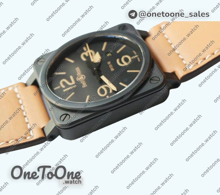Реплика часов Bell&ross BR 03-92 PVD Case Black Dial Brown Num 42.5mm Leather Strap MIYOTA 9015