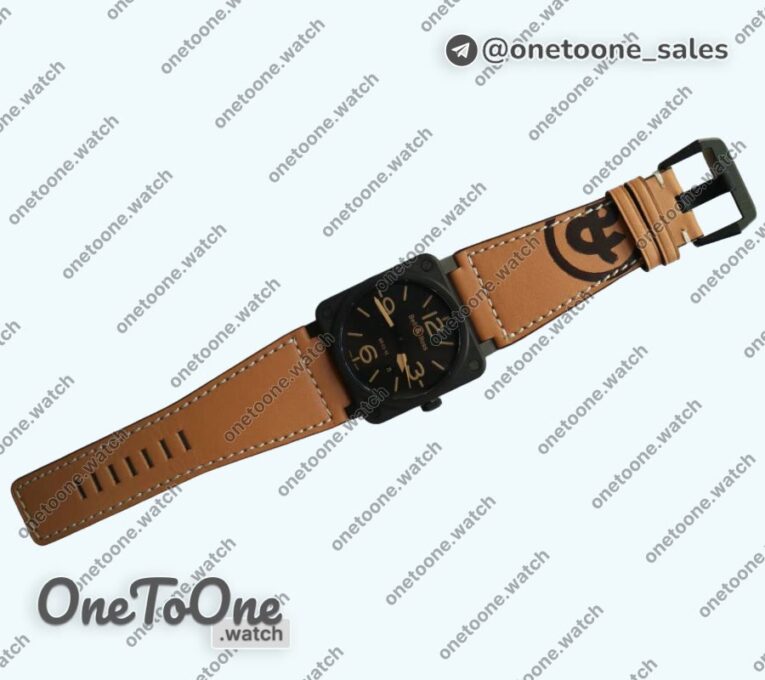 Реплика часов Bell&ross BR 03-92 PVD Case Black Dial Brown Num 42.5mm Leather Strap MIYOTA 9015