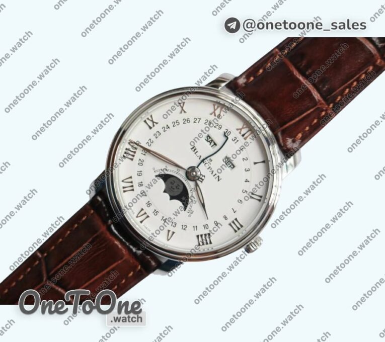 Реплика часов Blancpain Villeret 6654 Stainless steel Complicated Function Top-tier Копия один в один White&Grey Dials Leather Strap V3