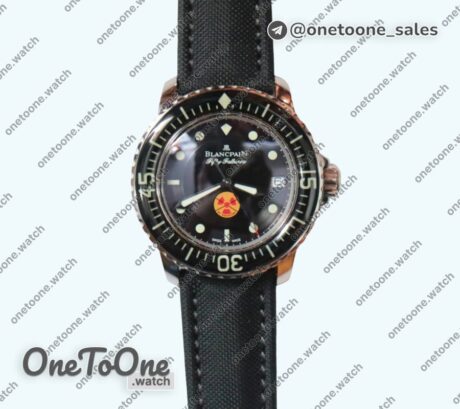 Реплика часов Blancpain Fifty Fathoms Stainless steel "No Radiation" Limited Edition Black Dial Sail-canvas Strap (Free Extra Strap)