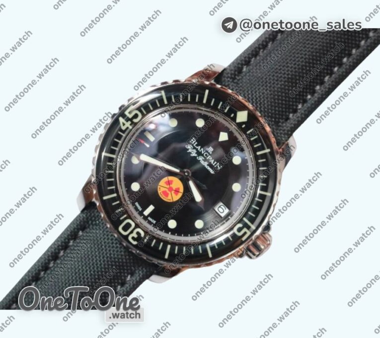 Реплика часов Blancpain Fifty Fathoms Stainless steel "No Radiation" Limited Edition Black Dial Sail-canvas Strap (Free Extra Strap)