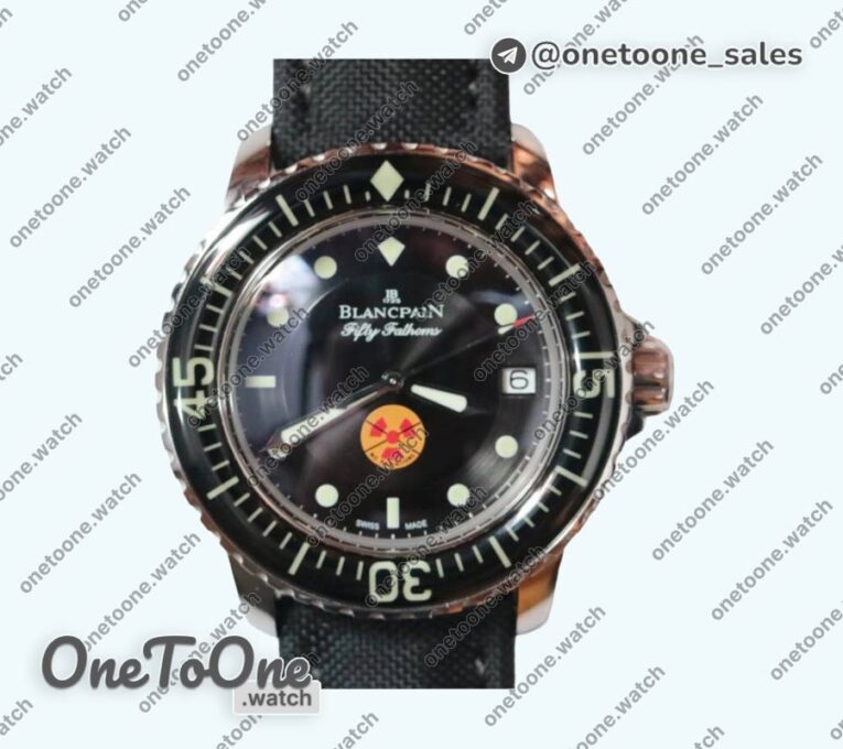 Реплика часов Blancpain Fifty Fathoms Stainless steel "No Radiation" Limited Edition Black Dial Sail-canvas Strap (Free Extra Strap)