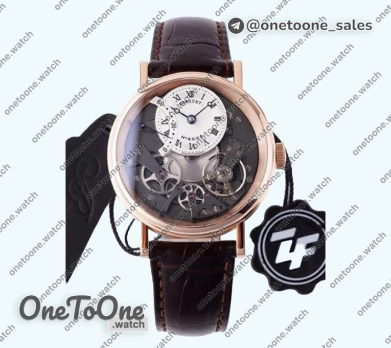 Реплика часов Breguet Tradition 7097BB Rose gold Top-tier Копия один в один White/Gray Dial Brown Leather Strap
