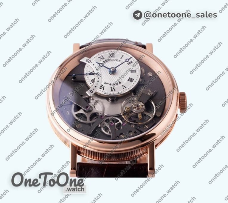 Реплика часов Breguet Tradition 7097BB Rose gold Top-tier Копия один в один White/Gray Dial Brown Leather Strap