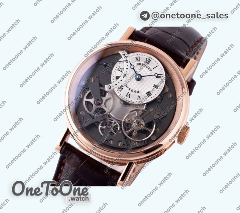 Реплика часов Breguet Tradition 7097BB Rose gold Top-tier Копия один в один White/Gray Dial Brown Leather Strap