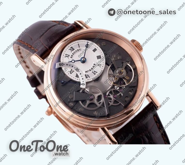 Реплика часов Breguet Tradition 7097BB Rose gold Top-tier Копия один в один White/Gray Dial Brown Leather Strap