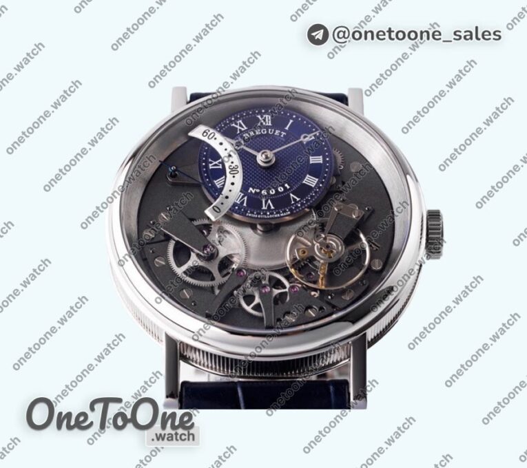Реплика часов Breguet Tradition 7097BB Stainless steel Top-tier Копия один в один Blue/Gray Dial Blue Leather Strap