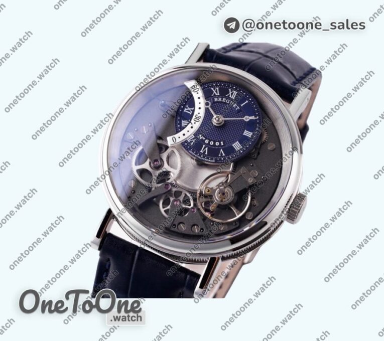 Реплика часов Breguet Tradition 7097BB Stainless steel Top-tier Копия один в один Blue/Gray Dial Blue Leather Strap